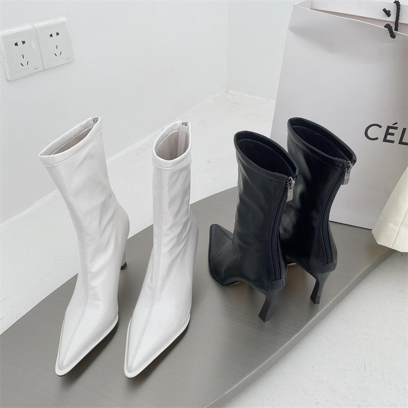 

Женские короткие ботильоны из лакированной кожи на высоком тонком каблуке с острым носком и боковой молнией, универсальные осенне-зимние белые ботильоны 39 белый
