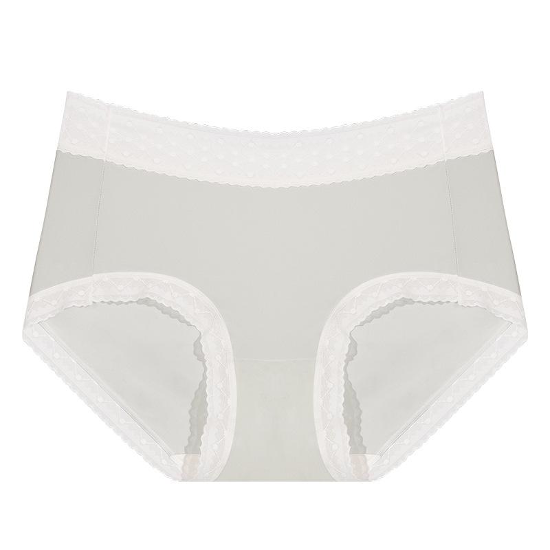Damen-Unterwäsche aus Eisseide, Sommer, dünner Baumwolle im Schritt mit antibakterieller Spitzenkante, weicher mittelhoher Taille, spurlose Unterwäsche