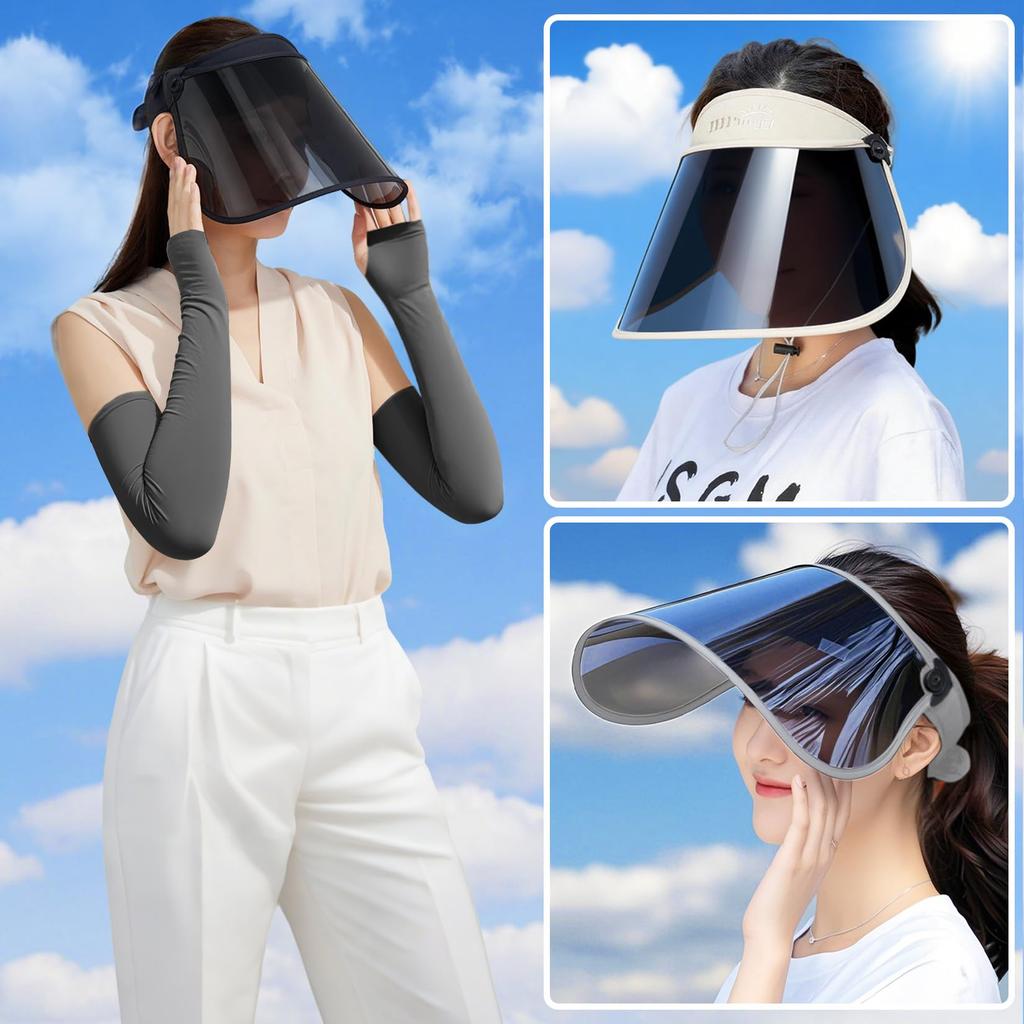 Cimoon Foldable Sun Visor with UV Protection and Rain Sun Foldable for Easy Suitable for Outdoor and All Weather and Includes Arm Covers Women's