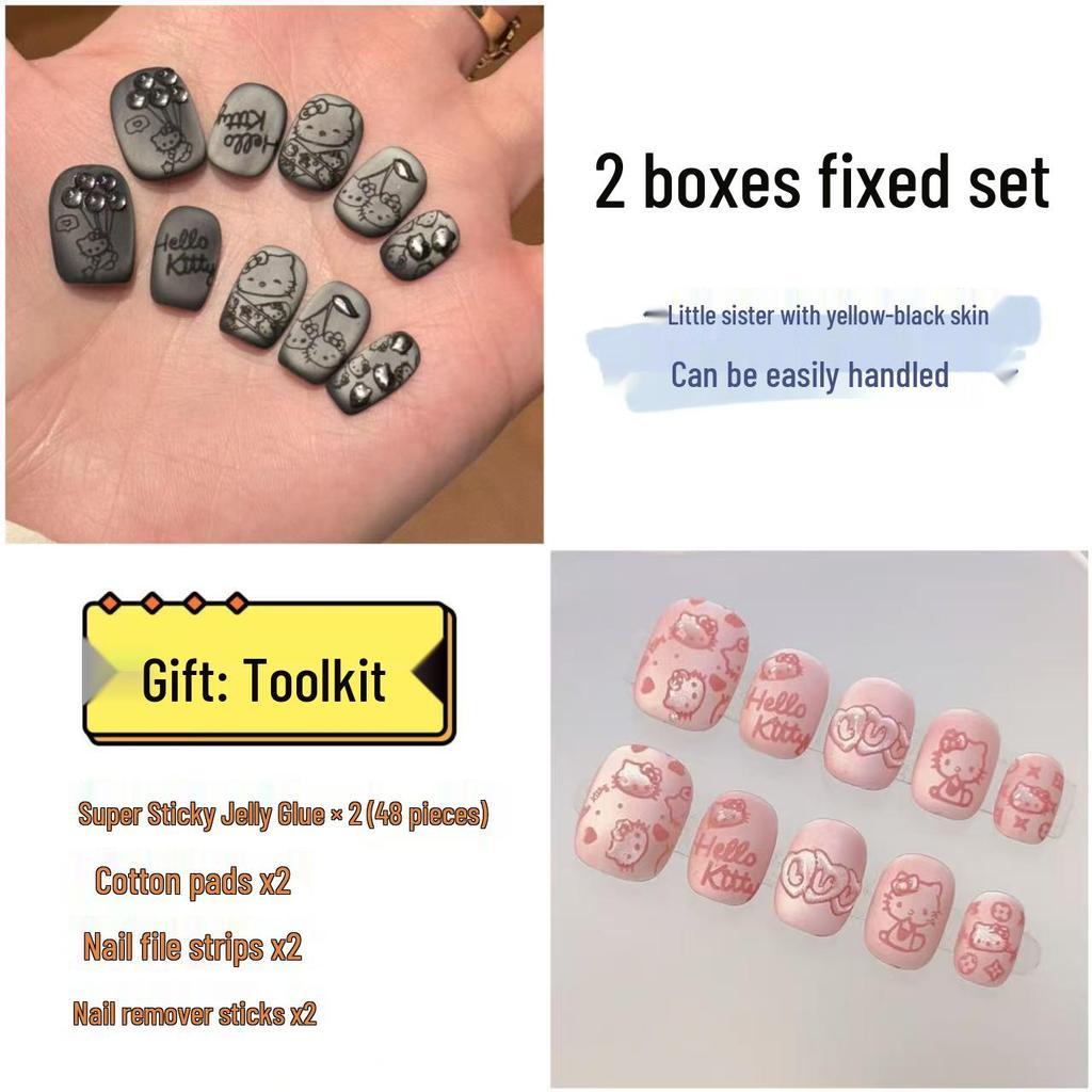 Popular Handmade Heart Bow Pearl Chain Nail Art Tips - Set of 30 Wearable Fake Nails