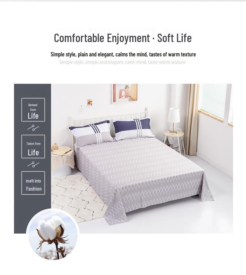 Active Print Pure Cotton Bed Sheets - Simple Style for Dormitory, Home, Single & Double Beds