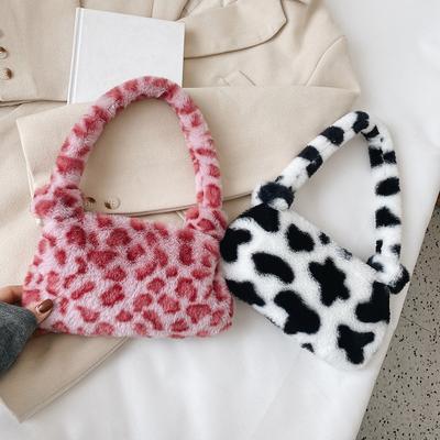 Bolsas de Ombro Mini Femininas da Moda Estampa de Vaca Inverno Feminino Pelúcia Axilar Estampa de Leopardo Zebra Bolsas Tote Fofas Pequenas Carteiras MIT