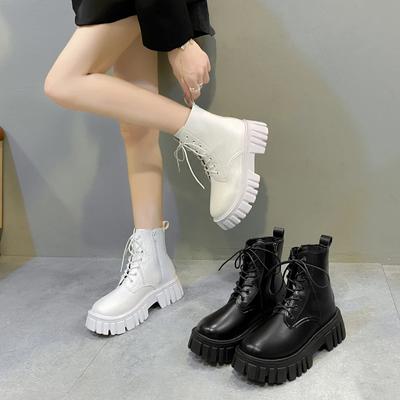 White New Women Ankle Boots Autumn Winter Platform Zipper Women Punk Boots Thick Sole Lace Up Combat Booties Female Mujer