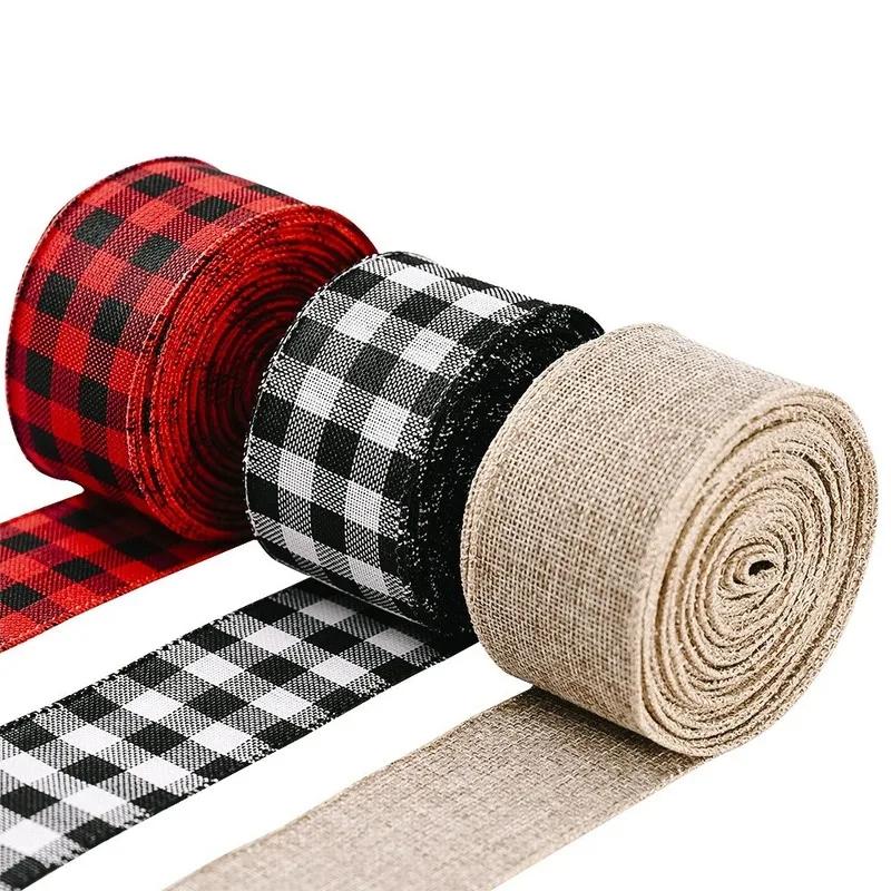 New Christmas Decorations 2 Meters Lattice Ribbon Red and Black Lattice Ribbon Black and White Straps Tree Decoration