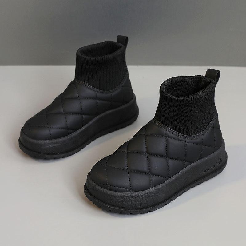 New autumn and winter thick-soled solid-color warm cotton shoes, high-top women's shoes, simple and velvet for students to increase height