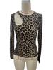 Women Leopard Hollowed Round Neck Tight Long Sleeve T-shirt Top Women Versatile Closet Essential Fashion Items Shirt