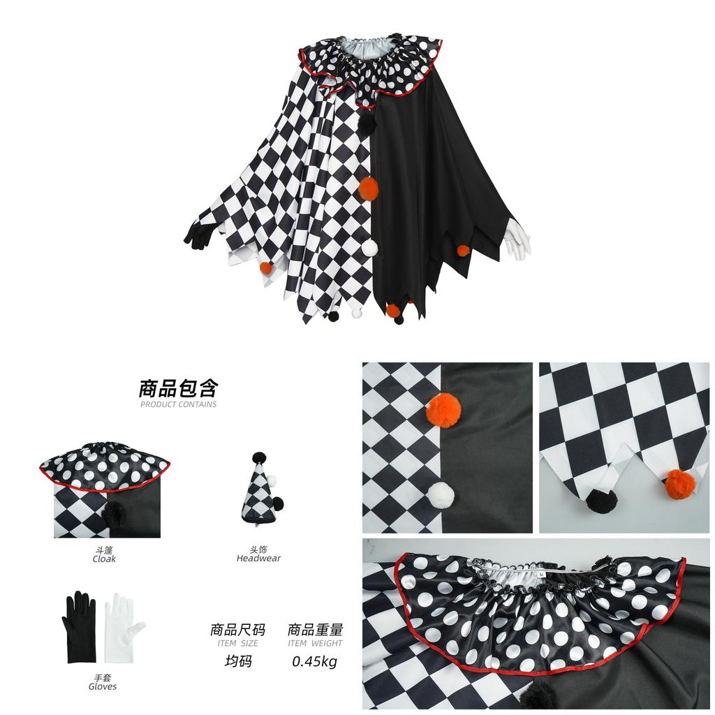 Halloween Fashion Costume With Black White Cloak Made Of Breathable Cotton For Role Play