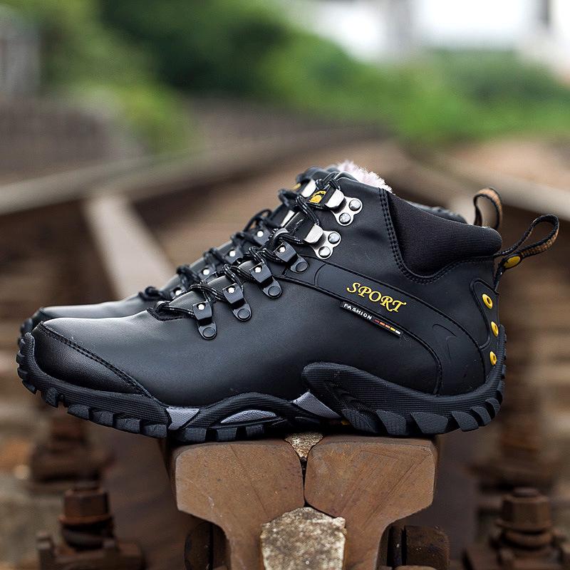 Herren Echtleder High Waist Winterstiefel mit Samtfutter - Warm, Baumwolle, Outdoor Schneeschuhe