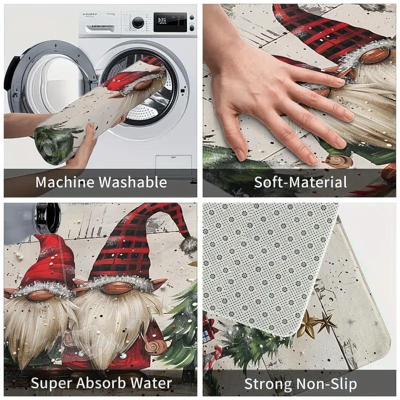 2-Piece Christmas Rug Set White-Bearded Father Christmas Design Kitchen Mat Entrance Doormat Non-Slip Festive Home Decor