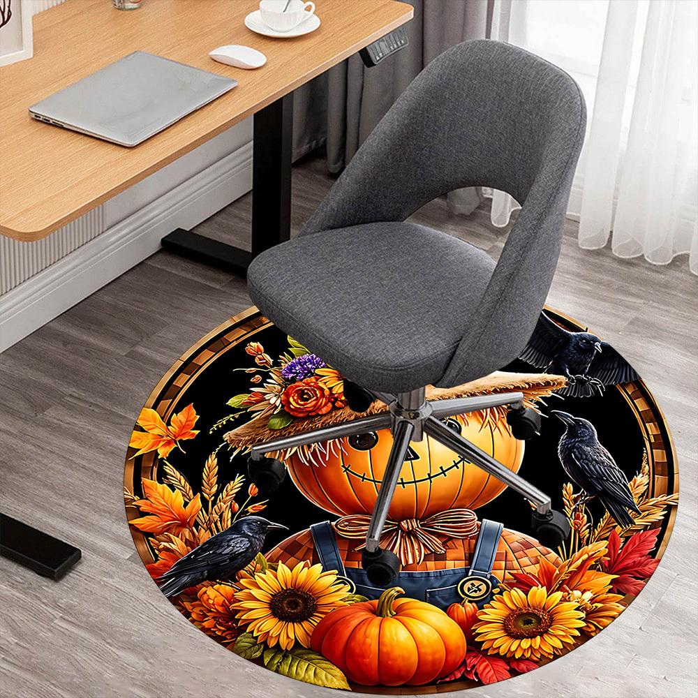 

1pc Pumpkin Scarecrow Round Chair mat Area Rug - Non-Slip, Floor Mat for Office, Bedroom, and Indoor Decor c1125067 80cm by 80cm