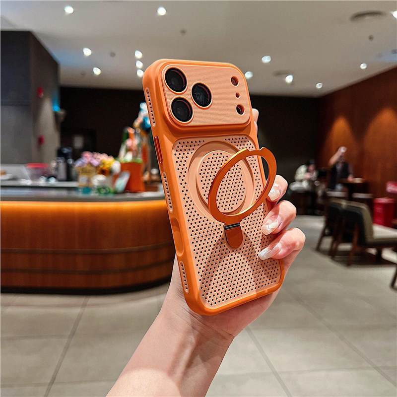 Heat dissipation magnetic suction bracket is suitable for iPhone17PROMAX mobile phone case Apple 16 two-color skin-feeling anti-drop protective cover