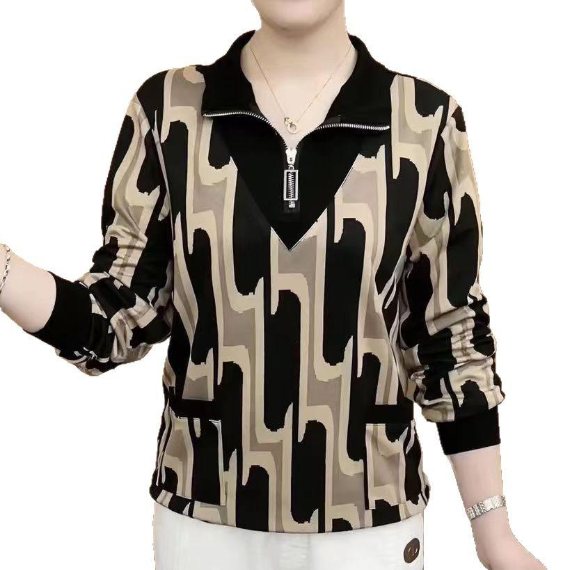 Stand-up Collar Long-sleeved T-shirt Women's Spring 2025 Large-size Women's Loose Meat-covering Top Shirt