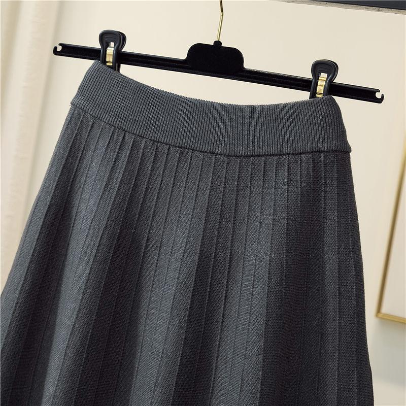 Autumn/Winter Knitted Skirt for Women Geometric Pattern Medium Length High Waisted Skirt A-line Long Skirt