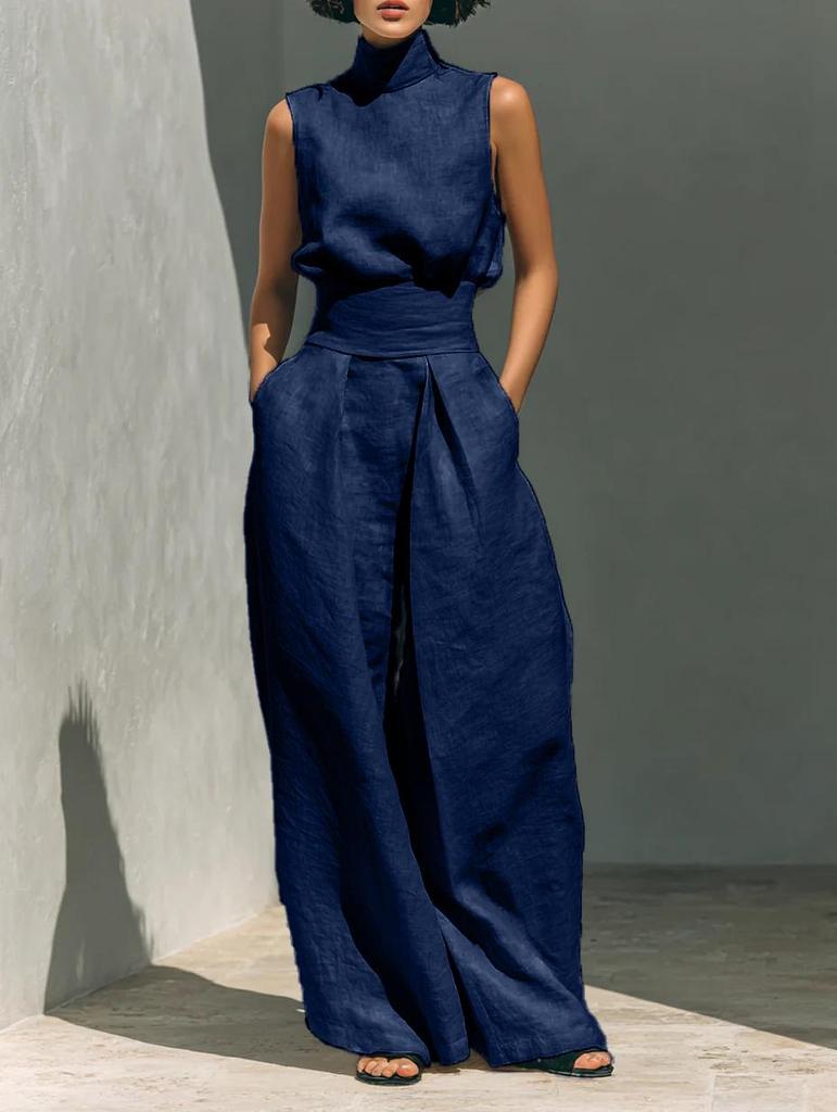 Set Casual Donna Cotone Lino Senza Maniche Pantaloni Lunghi Europeo & Americano Primavera/Estate 2026