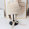 Cute cat ear knitted ear protection hat women's autumn and winter lace-up wool hat soft waxy warm cold hat versatile headhat