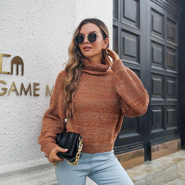 Women Chic Loose Turtleneck Sweater Autumn Winter Balloon Sleeve Colorful Blend Sizes S to L