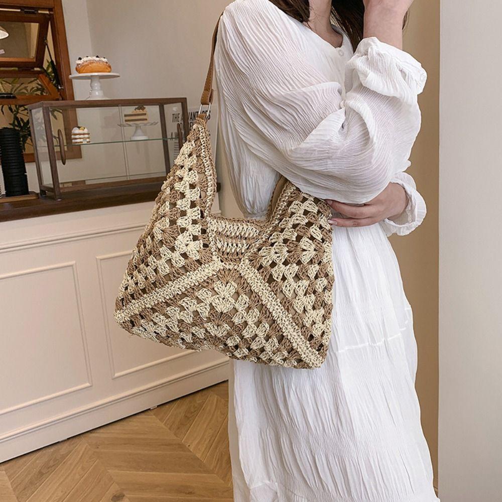 Summer Weave Shoulder Bag Beach Women's Handbags New Straw Crochet Bag  Travel