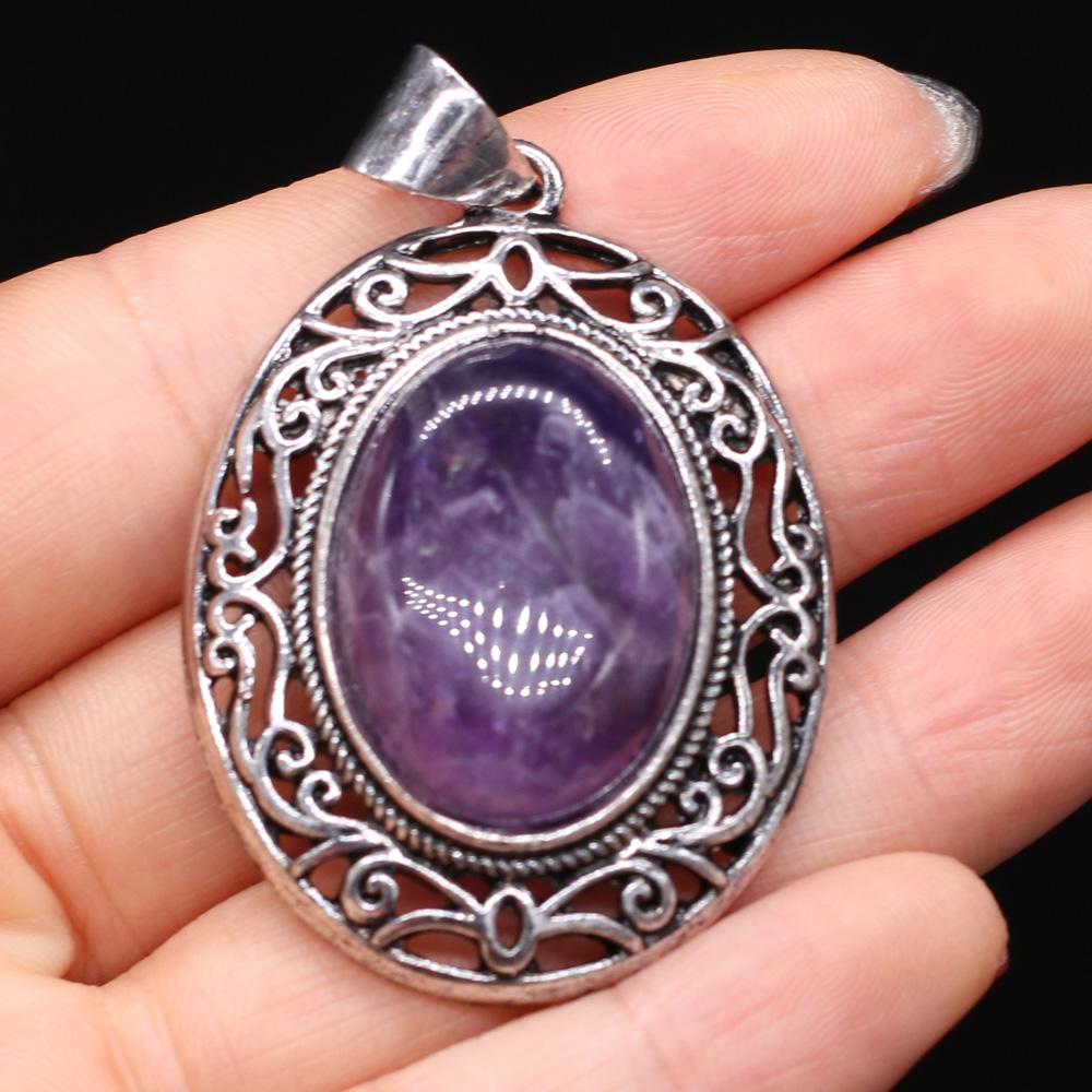 Natuurlijke stenen hanger Ei-vormige halfedelstenen kanten hanger voor het maken van sieraden DIY ketting armband accessoire