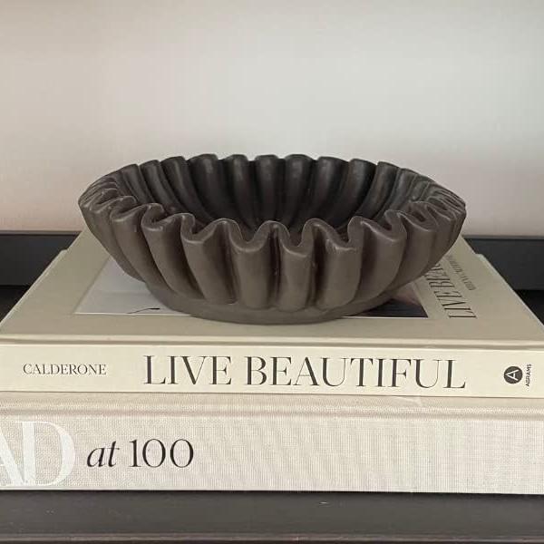 Fluted Ruffled Decorative Bowl for Living Room Coffee Table Bookshelf Console Table Styling Home Decor, Elegant Accent Piece