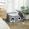 Cat Bed for Indoor Pets, Foldable Cat House with Fluffy Ball and Scratch Pad for Small and Medium Pets, Grey
