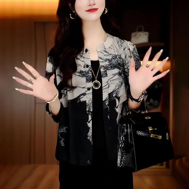 Printed Long Sleeved Shirt Women Spring Summer New Fashion Light Luxury Design Floral Cardigan Versatile Top