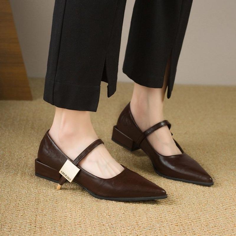 2025 Retro Style Thick Heel Women Shoes Fashion Pointed Toe Ladies Shoes Comfort Footwear Women Elegant Single Shoes