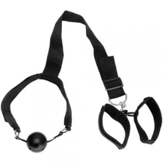 Japan SM bondage Back Cross Collar Strap Handcuffs Mouth Ball Gag Sex Handcuffs Sex Fetish Slave Bondage For