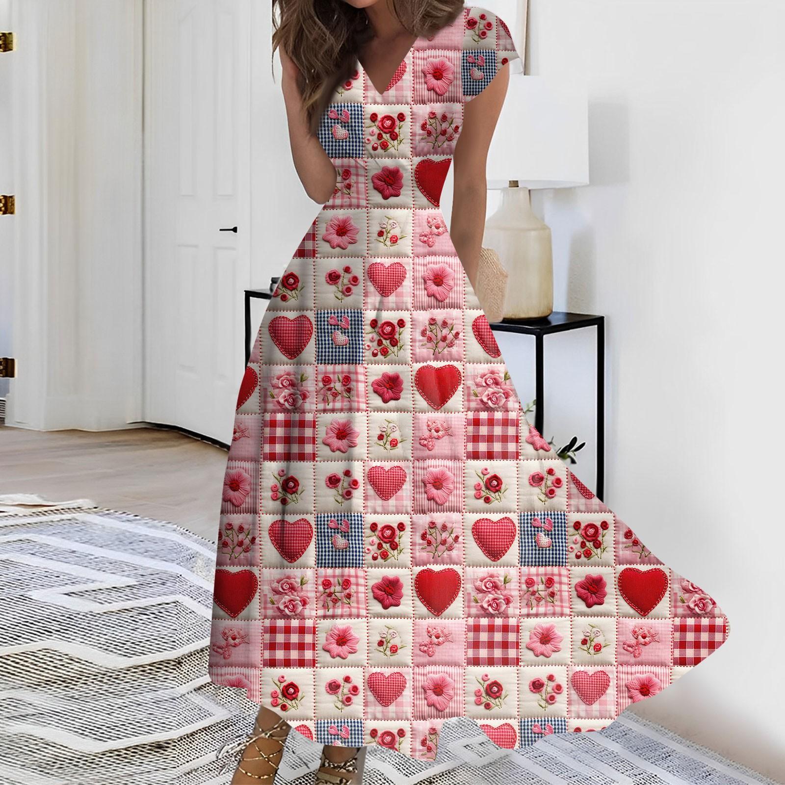 

Женские модные повседневные плиссированные платья с V-образным вырезом и завязками на День святого Валентина с принтом XL арбуз красный