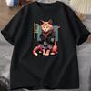 Japanese Samurai Cat Tattoo Graphic T Shirt Kawaii Ninja Cat TShirt Print Cotton Short Sleeve Tshirt Unisex Clothing Top Camisetas