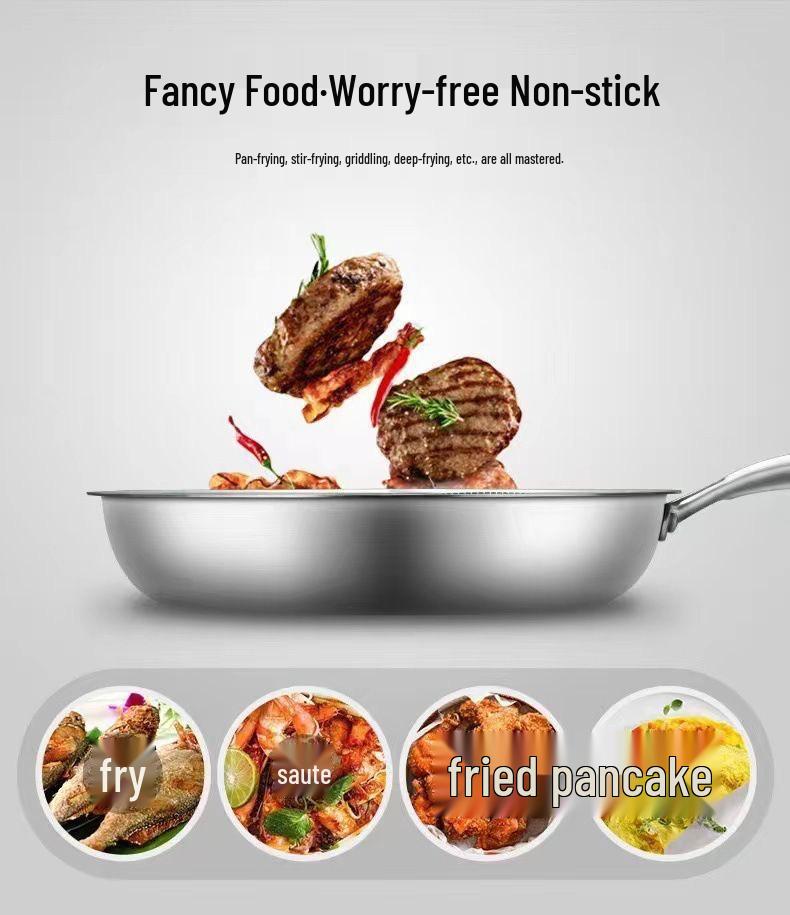 Non-stick Stainless Steel Honeycomb Frying Pan, Flat-bottom, Low Oil Smoke for Frying Steak and Eggs
