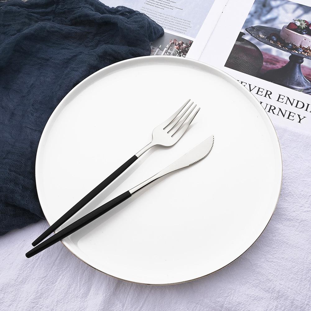 10People Black Silver Flatware Cutlery Set Knife Dessert Fork Spoon Dinnerware Stainless Steel Tableware Set Party Kitchen Tool