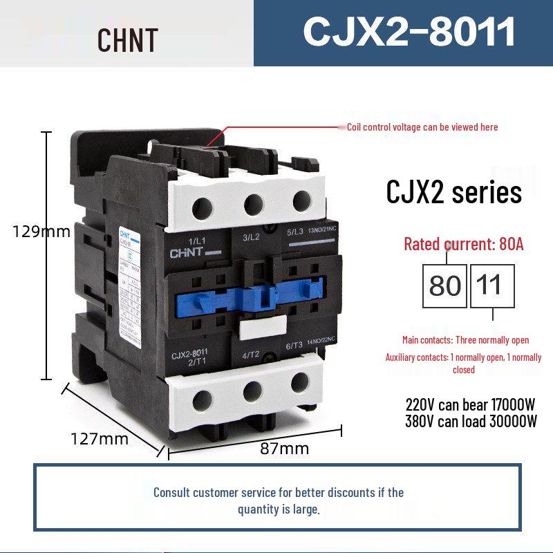Chint Three-Phase AC Contactor CJX2 Series, 220V/380V, Models: 0910, 1210, 1810, 2510