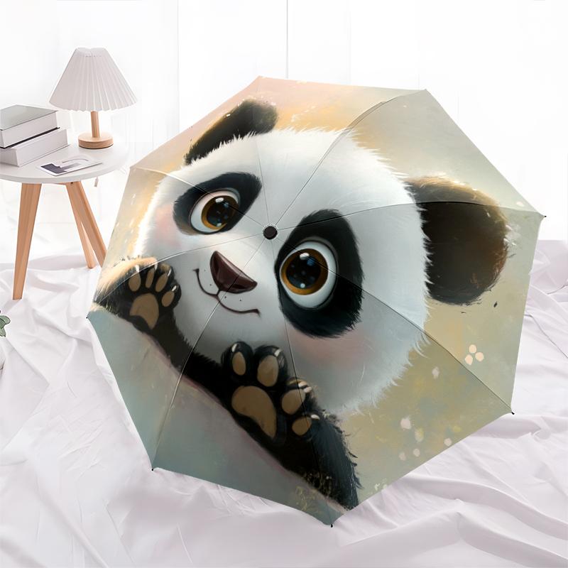 Panda Close-up pattern, automatic folding umbrella, portable and foldable design, 8 ribs, a Christmas or birthday gift.