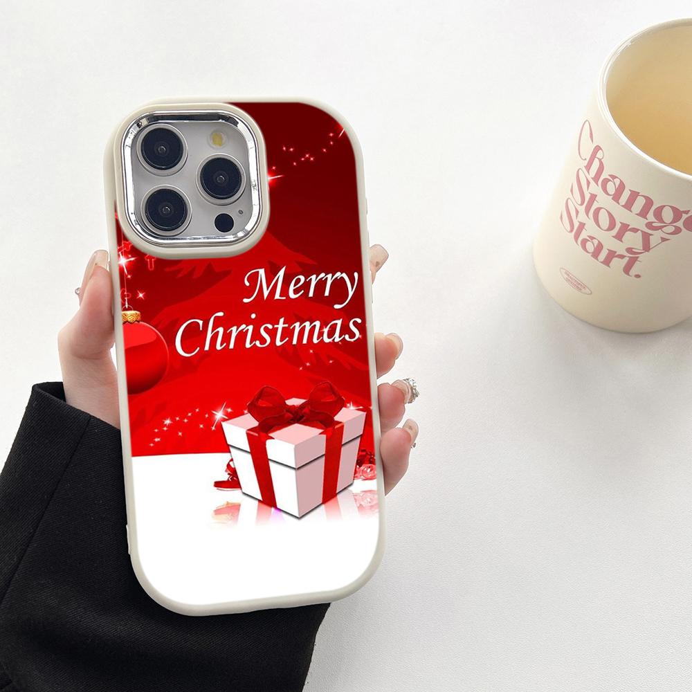 N111 Merry Christmas art Happy New Year Soft Phone Cases for Samsung S24 S23 A15 A12 A35 A54 Infinix Hot 40i Plating Frame Camera Protector Back Cover