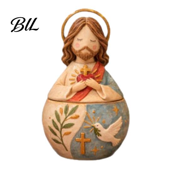 Aromatherapy Ornament Box Mini Prayer Figure Jewelry Resin Handmade Mary Virgin Jesus Wishing Notes Container Praying Christian Keepsake Catholic Gift Men