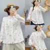 Women's Floral Print Double-Layer Cotton Gauze Long Sleeve Plus Size Shirt: Stylish, Age-Reducing, Loose Fit for Spring and Autumn