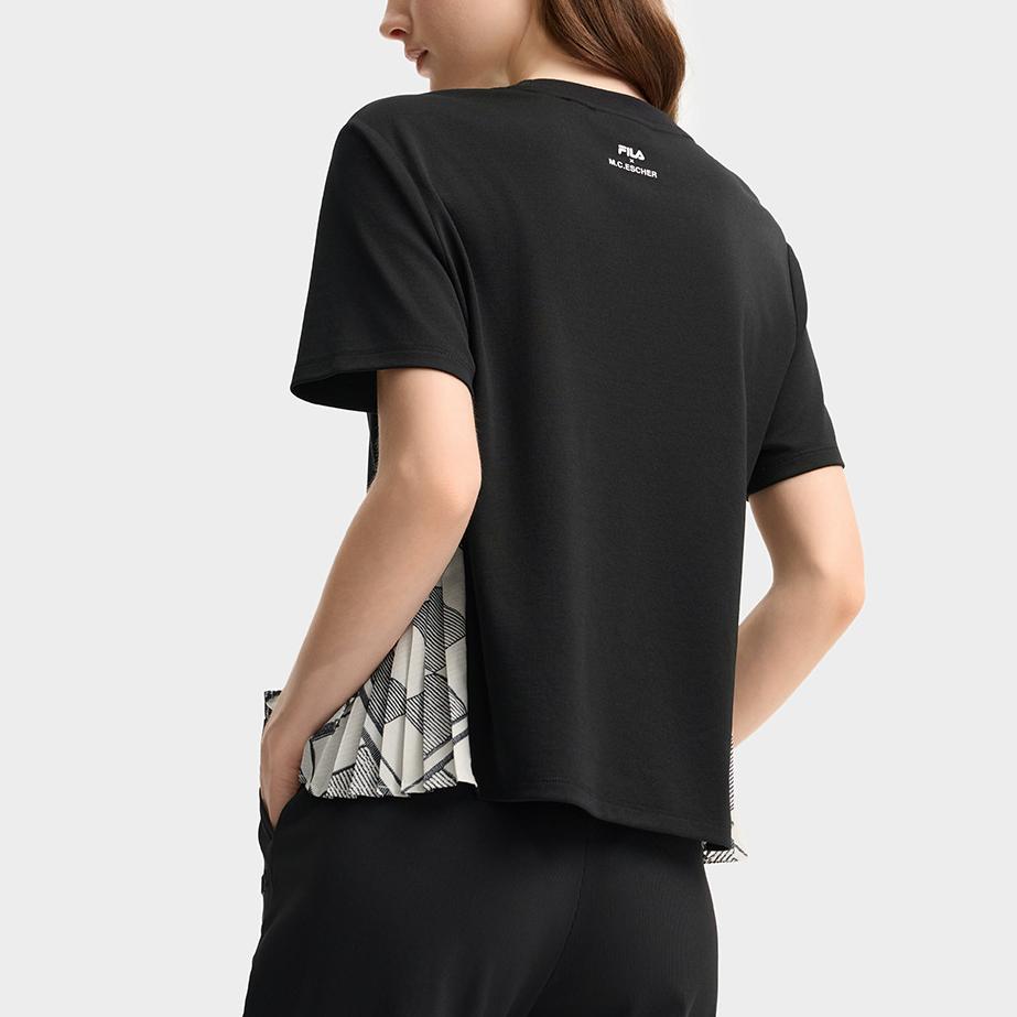 Fila X M.C. ESCHER Heritage Series Fashion Casual Versatile Short Sleeve T-Shirt Women T-Shirts Black F11W538103F-BK