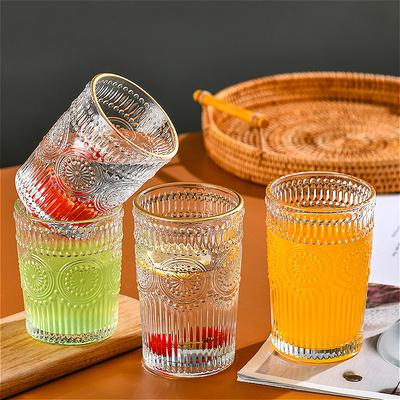 300ml/350ml Luxury Sunflower Pattern Glass Cup Transparent Cocktail Glass Home High End Drinking Glasses Golden Edged Wine Glass
