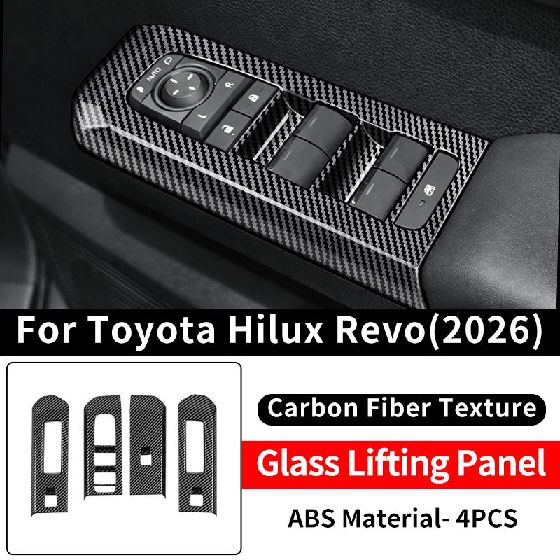 For Toyota Hilux Pickup Truck 2026 2016 Car Window Switch Panel Cover Trim Carbon Fiber Pattern Interior Decoration Accessories