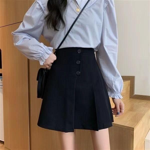 Women Spring Highwaist Pleated Skirt With Button Details For Casual And Office Wear