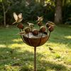Vasca per uccelli in metallo vintage, Ciotola d'acqua per api, Supporto da terra indipendente, Ornamento da esterno resistente alla ruggine e agli agenti atmosferici con drenaggio integrato, Decorazione da giardino