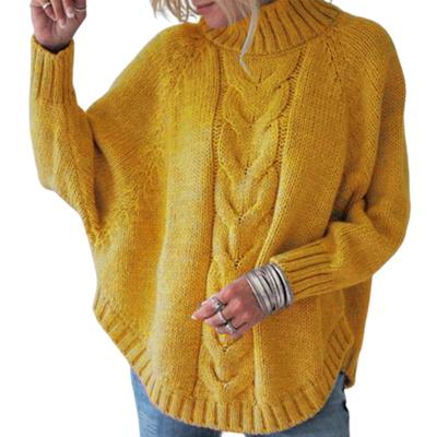 Women Sweater Tops Half High Collar Batwing Long Sleeve Solid Color Knitted Sweater