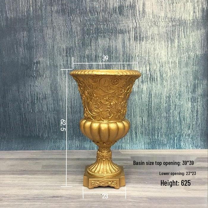 Wedding Gold Roman Column Flower Stand – European Stripe Trophy Fiberglass Décor