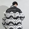 Men's Winter 2025 Wave Pattern Color Block Thick Cotton Jacket with Velvet Lining