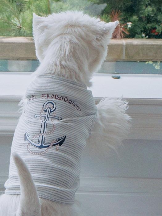 

CROOKTHECHIHUAHUA Marine Stripe Anchor T-shirt (2color) Navy