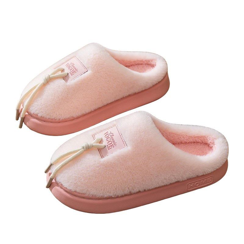New indoor winter warm couple cotton slippers home home home non-slip plush shoelaces fluffy slippers