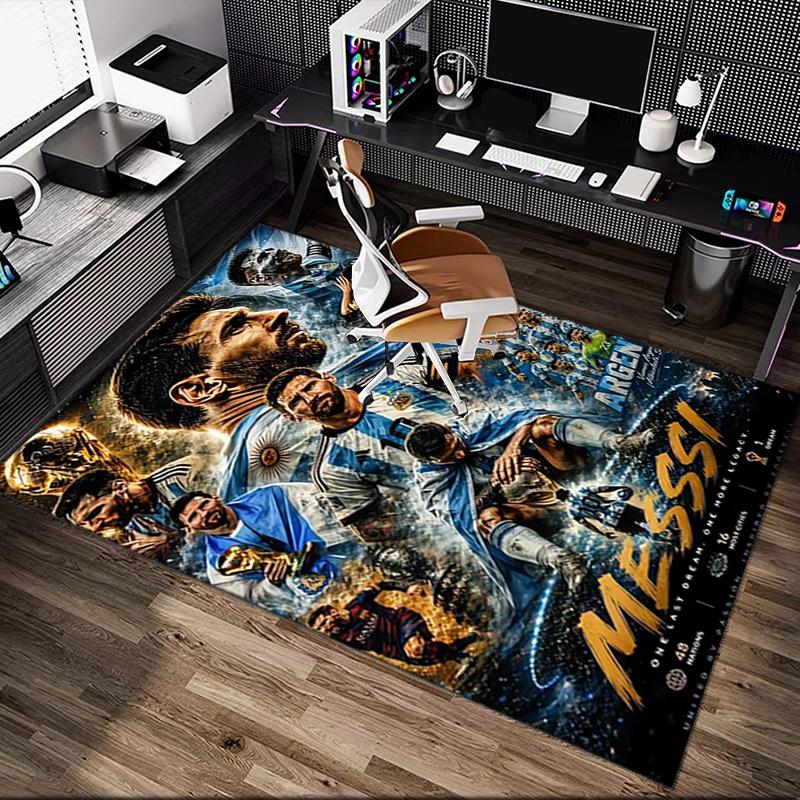 Football Star Messi Rug Ideal for Reading Room, Multi-purpose Office Chair Sofa Carpet, Anti-slip Printed Home Area Rug