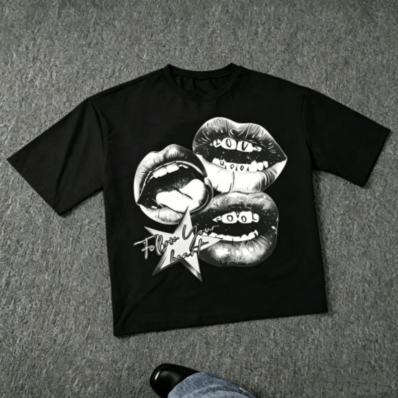 Harajuku Fun Letter Mouth Print Kids T-Shirts Summer Fashion Street Outdoor Casual T-shirt Tops for Boy and Girl s Tees Top 100