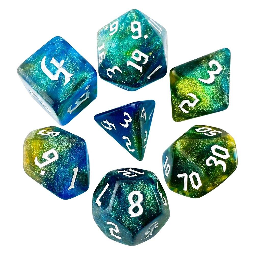 DND Cubes Dice RPG Dice Amazing Colours Mixing Fantasy Starlight Effect Unique Retro Font Styles For Roll Playing Card Games
