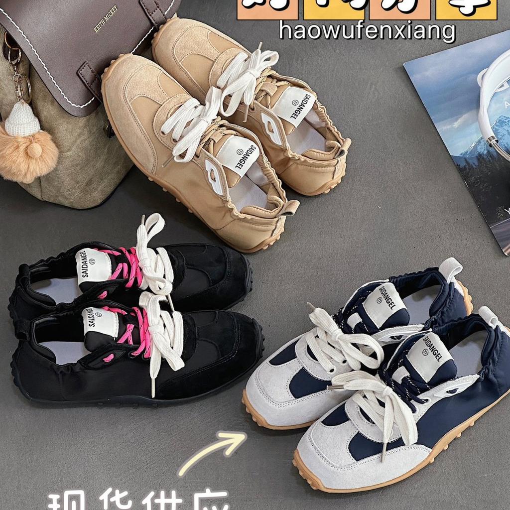 European Station 2025 Classic Color Matching Lace-up Flat-bottomed Fashion Training Shoes Ins Leather Versatile Casual Sports Shoes
